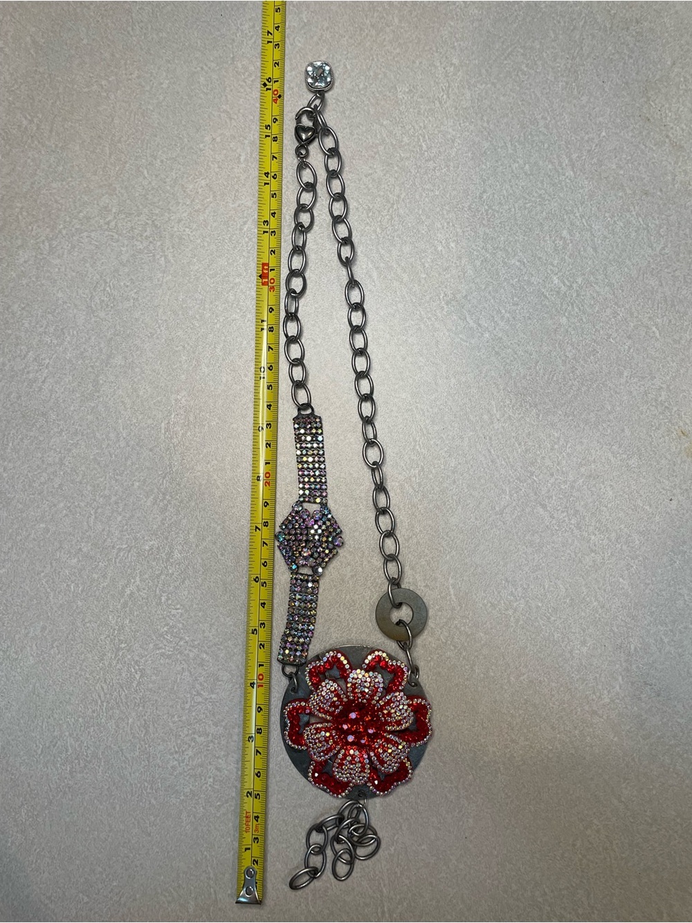 Red Floral Crystal Pendant Necklace - Women Jewelry Necklaces